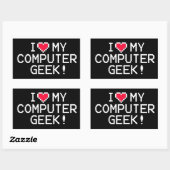 Sticker Rectangulaire J'aime mon Geek d'ordinateur (Feuille)