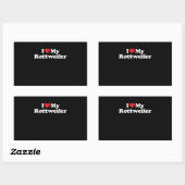 Sticker Rectangulaire J'aime mon rottweiler (Feuille)