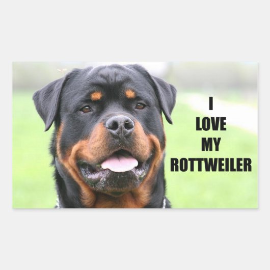 Sticker Rectangulaire J'aime mon Rottweiler (Devant)