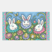 STICKER RECTANGULAIRE JARDIN D'OEUFS DE PÂQUES BLANCS, FLEURS DE RABBIT  (Devant)