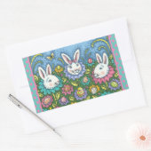 STICKER RECTANGULAIRE JARDIN D'OEUFS DE PÂQUES BLANCS, FLEURS DE RABBIT  (Enveloppe)