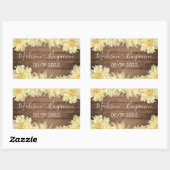 Sticker Rectangulaire Jaune Dahlia Fleur Russe Bois Mariage Date (Feuille)