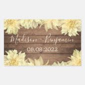 Sticker Rectangulaire Jaune Dahlia Fleur Russe Bois Mariage Date (Devant)