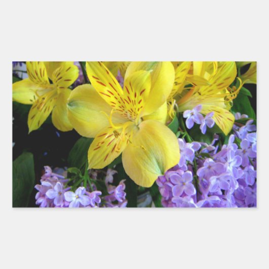 Sticker Rectangulaire Jaune et Fleurs Lilac Violettes (Devant)