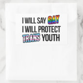 Sticker Rectangulaire Je dirai gay et je protégerai les jeunes trans (Sac)