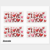 Sticker Rectangulaire Je T'Aime Avec Beaucoup De Coeurs (Feuille)