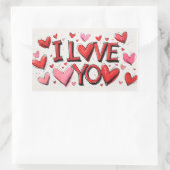 Sticker Rectangulaire Je T'Aime Avec Beaucoup De Coeurs (Sac)