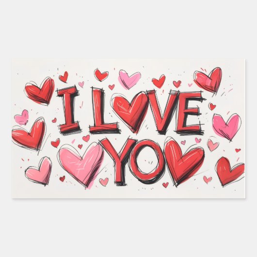 Sticker Rectangulaire Je T'Aime Avec Beaucoup De Coeurs (Devant)