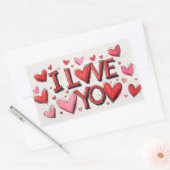 Sticker Rectangulaire Je T'Aime Avec Beaucoup De Coeurs (Enveloppe)