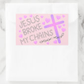 Sticker Rectangulaire Jésus Brosse Mes Chaines Croix rose (Sac)