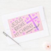 Sticker Rectangulaire Jésus Brosse Mes Chaines Croix rose (Enveloppe)