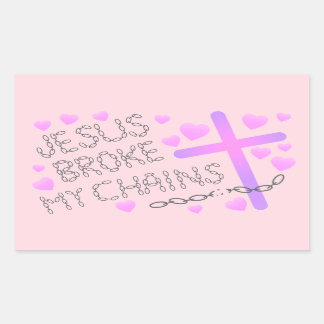 Sticker Rectangulaire Jésus Brosse Mes Chaines Croix rose