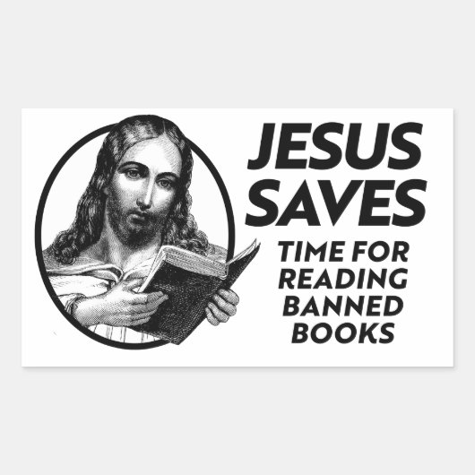 Sticker Rectangulaire Jésus épargne du temps pour lire des livres interd (Devant)