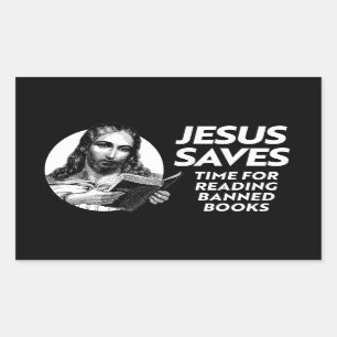 Sticker Rectangulaire Jésus sauve en lisant les livres de bibliothèque