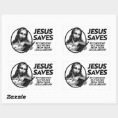 Sticker Rectangulaire Jésus sauve en lisant les livres de bibliothèque (Feuille)