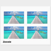 Sticker Rectangulaire Jetty avec des bateaux dans un lagon tropical (Feuille)