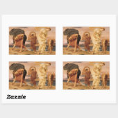 Sticker Rectangulaire Jeunes Filles Grecques Ramassant des Cailloux par  (Feuille)