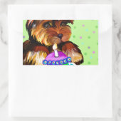 STICKER RECTANGULAIRE JEUX ANNIVERSAIRE YORKIE POO (Sac)