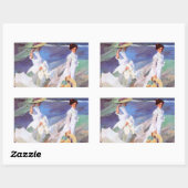Sticker Rectangulaire Joaquin Sorolla Femmes Promenade Plage (Feuille)