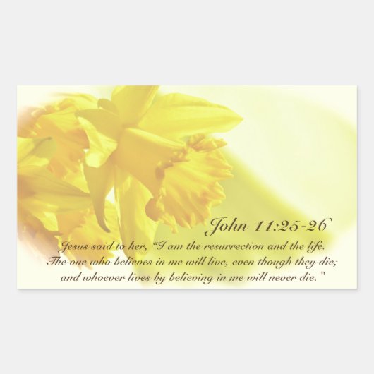 Sticker Rectangulaire John 11:25-26, Daffodiles Jaunes De Printemps (Devant)
