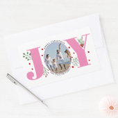 Sticker Rectangulaire Joie rose avec baies photo de Noël (Enveloppe)