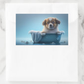 Sticker Rectangulaire Joli chiot dans Bain Bleu (Sac)