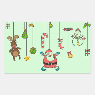 Sticker Rectangulaire Joli dessin animé Père Noël et amis Noël
