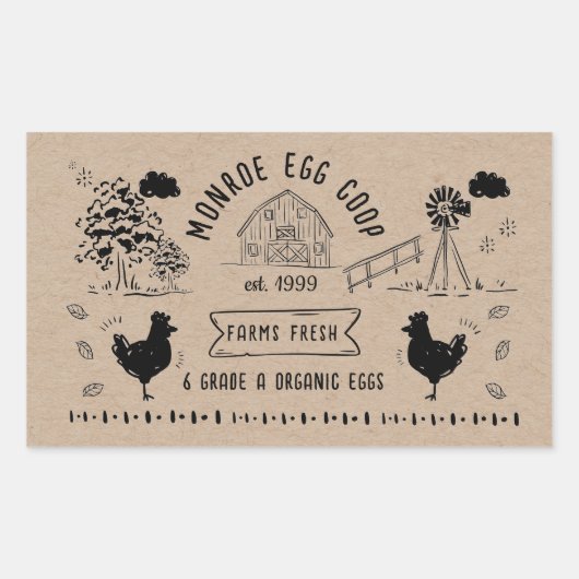 Sticker Rectangulaire Joli dessin de style Doodon Rustique Oeuf Carton (Devant)