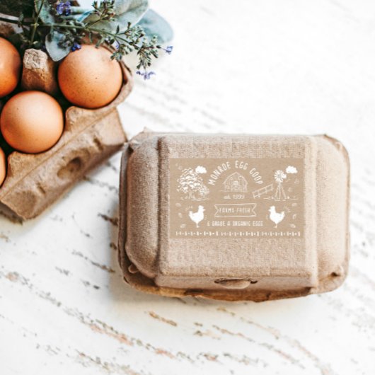 Sticker Rectangulaire Joli dessin de style Doodon Rustique Oeuf Carton