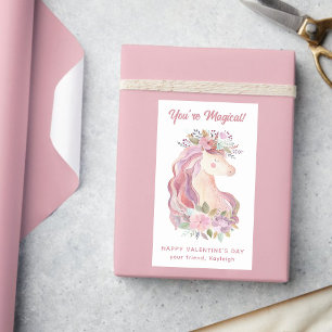 Sticker Rectangulaire Joli Fleur sauvage aquarelle Unicorn Valentine