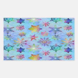 Sticker Rectangulaire Joli Motif de Noël aux flocons de neige colorés