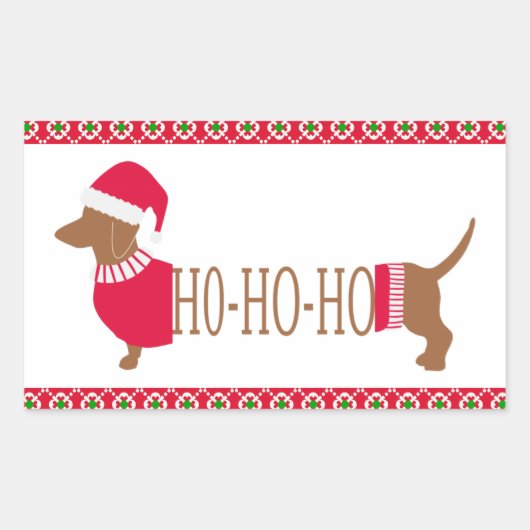 Sticker Rectangulaire Joli Noël Dachshund Doxie Dog Ho Ho Ho (Devant)