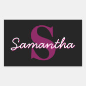 Sticker Rectangulaire Joli script de monogramme personnalisable rose et (Devant)