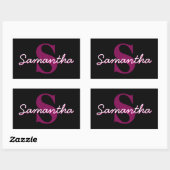 Sticker Rectangulaire Joli script de monogramme rose et noir personnalis (Feuille)