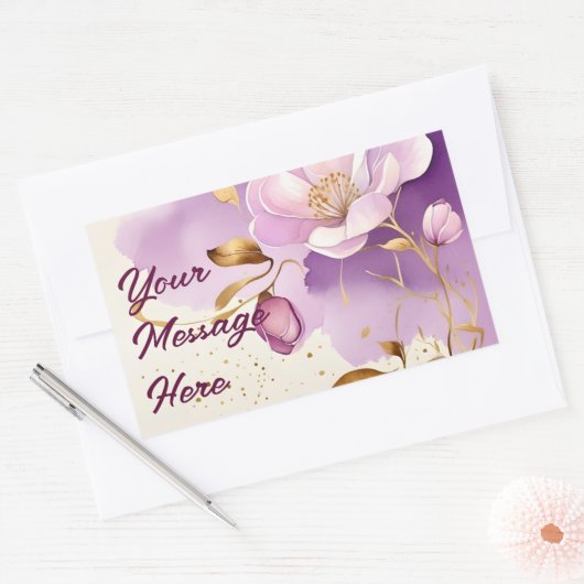Sticker Rectangulaire Joli violet or Floral (Enveloppe)