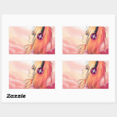 Sticker Rectangulaire Jolie fille Anime au coucher du soleil (Feuille)
