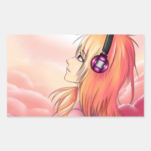 Sticker Rectangulaire Jolie fille Anime au coucher du soleil (Devant)