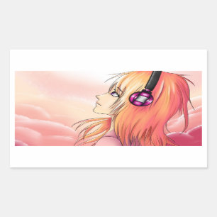 Sticker Rectangulaire Jolie fille d'Anime au coucher du soleil