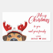 Sticker Rectangulaire Jolie Noël Chien Reindeer Headband Antler (Devant)
