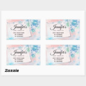 Sticker Rectangulaire Jolies fleurs bleues sur Arrière - plan rose (Feuille)
