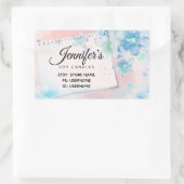 Sticker Rectangulaire Jolies fleurs bleues sur Arrière - plan rose (Sac)