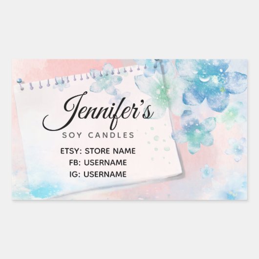 Sticker Rectangulaire Jolies fleurs bleues sur Arrière - plan rose (Devant)