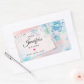 Sticker Rectangulaire Jolies fleurs bleues sur cuisine rose (Enveloppe)