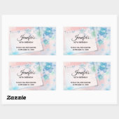 Sticker Rectangulaire Jolies fleurs bleues sur rose Arrière - plan Anniv (Feuille)