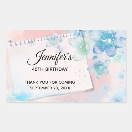 Sticker Rectangulaire Jolies fleurs bleues sur rose Arrière - plan Anniv (Devant)