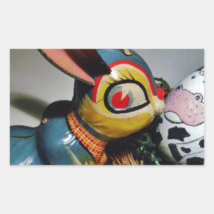 Sticker Rectangulaire Jouet lapin et oeuf de vache