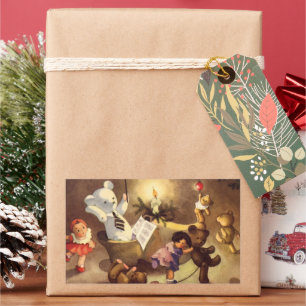 Sticker Rectangulaire Jouets de Noël vintage, poupées dansantes, ours en