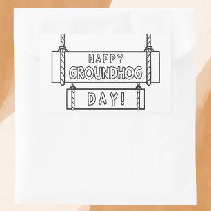 Sticker Rectangulaire Jour de marmotte noire et blanche minimaliste