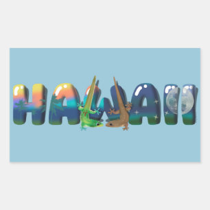 STICKER RECTANGULAIRE JOUR ET NUIT HAWAII GECKOS