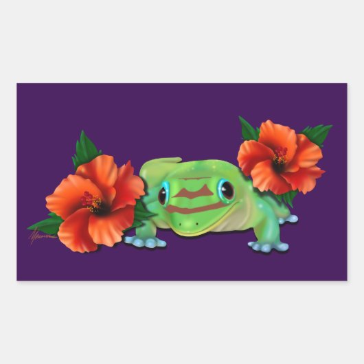 Sticker Rectangulaire Jour Gecko Avec Hibiscus (Devant)